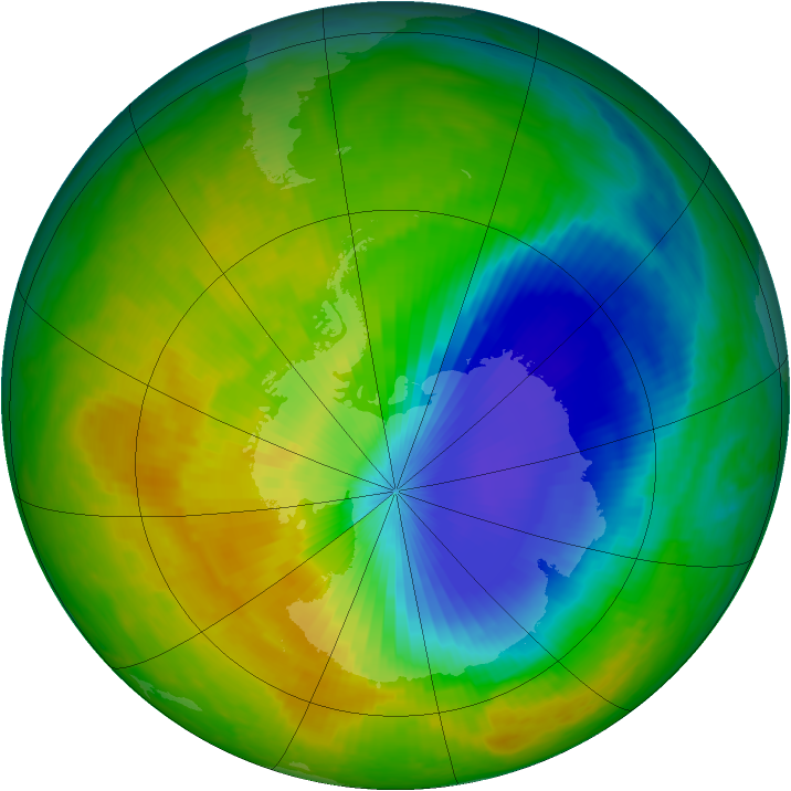 Antarctic ozone map for 05 November 2000